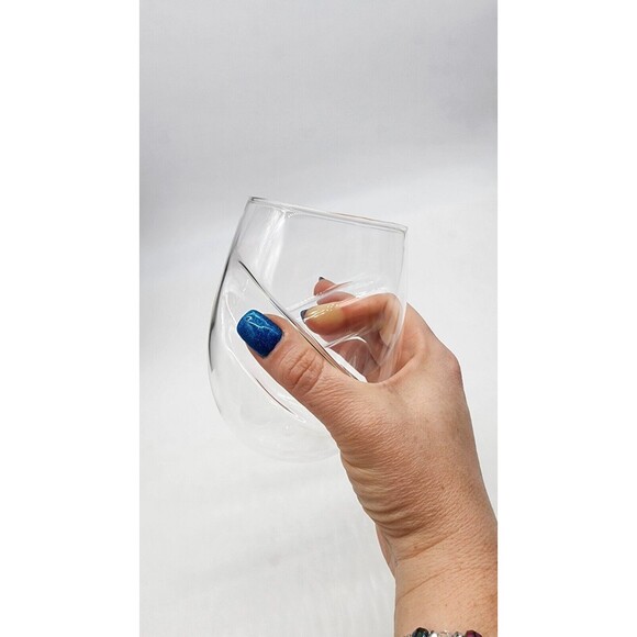 4 Venetian Stemless Wine Glasses NIC & SYD Home Clear Mouth Blown Glass 18 Oz - Picture 5 of 13